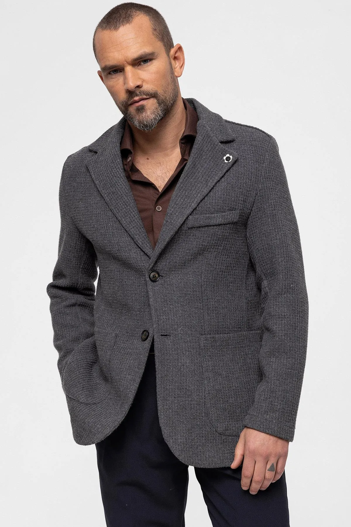 Grey Knitted Textured Men's Jacket - Wessi sold by Wessi product image thumbnail 4