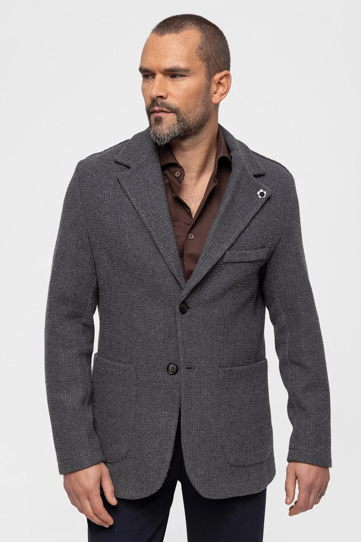 Grey Knitted Textured Men's Jacket - Wessi sold by Wessi product image thumbnail 3