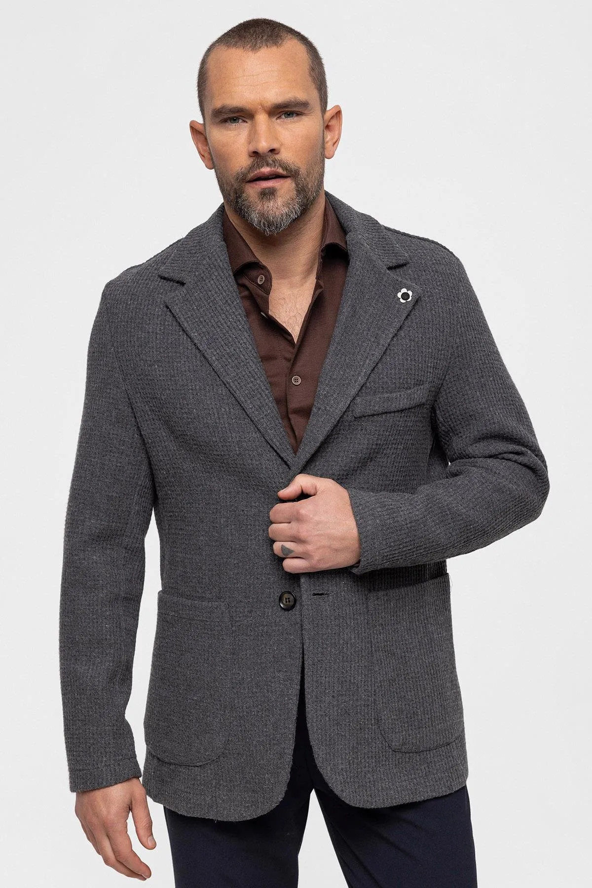 Grey Knitted Textured Men's Jacket - Wessi sold by Wessi product image thumbnail 2