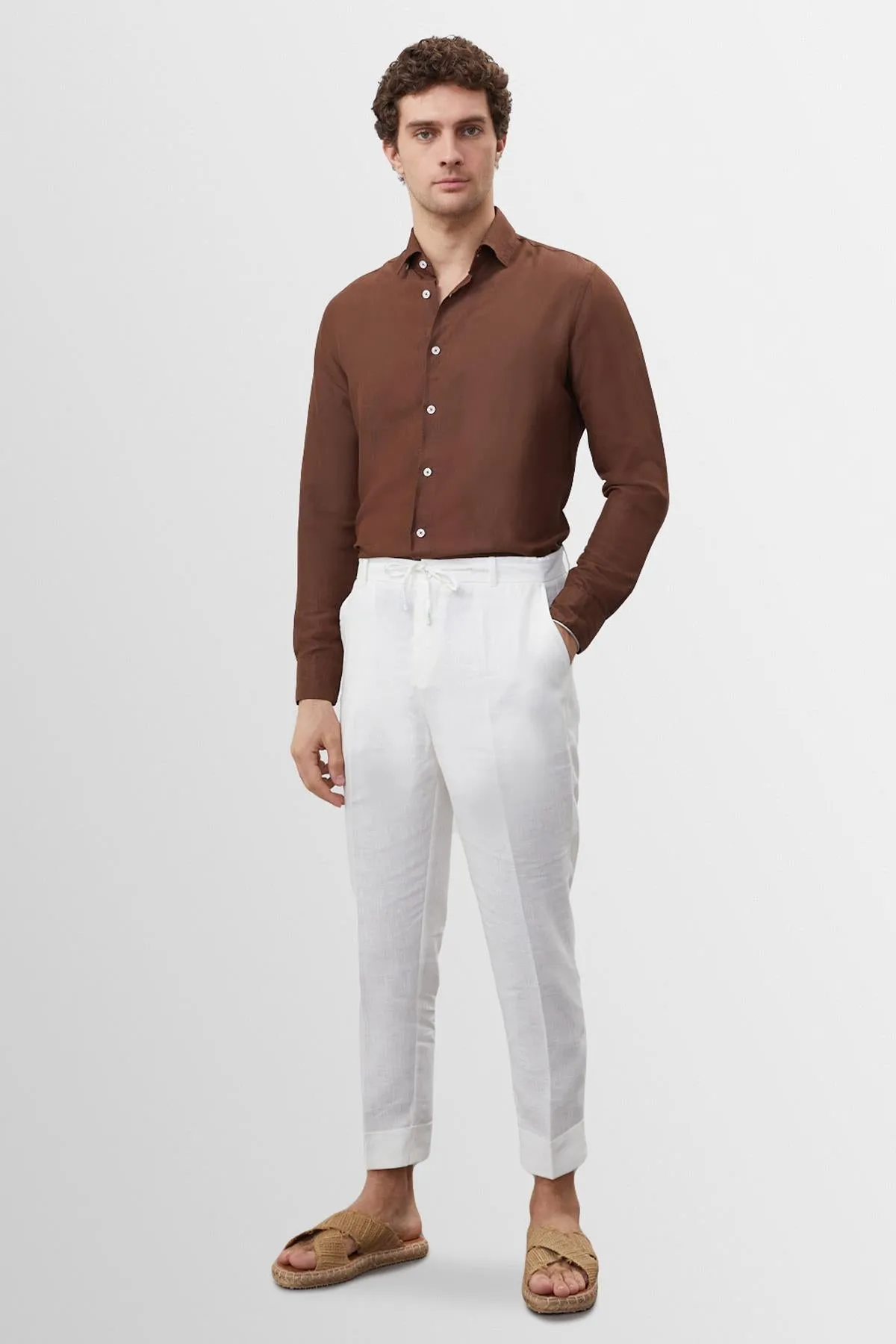 Men's Brown Collar Button Detailed 100% Linen Shirt - Wessi sold by Wessi product image thumbnail 2