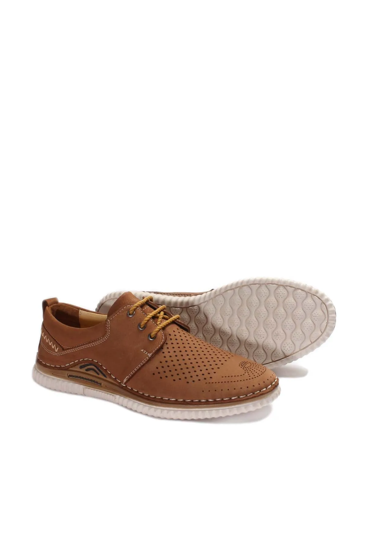 Men's Tan Perforated Casual Derby Shoes - Wessi sold by Wessi product image thumbnail 4