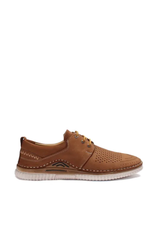 Men's Tan Perforated Casual Derby Shoes - Wessi sold by Wessi