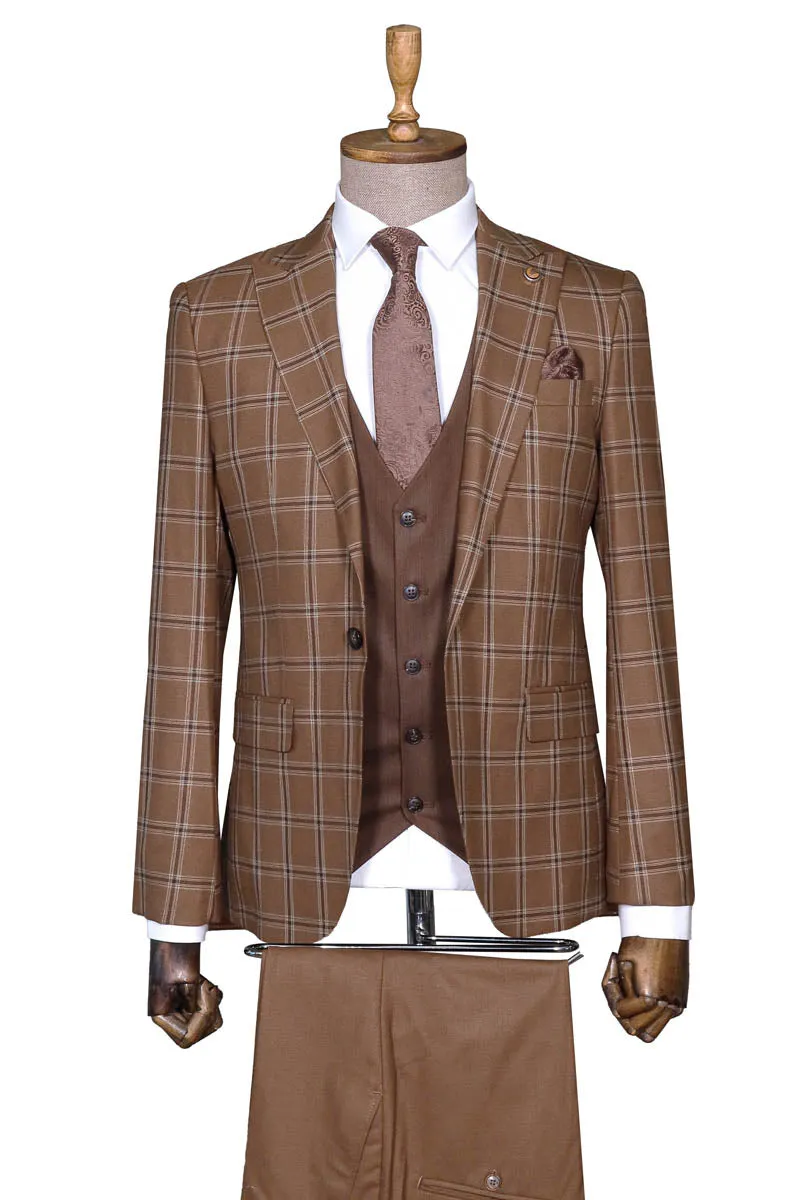 Brown Plaid Suit, White Shirt, and Tie Look - Wessi Modern Business Elegance sold by Wessi