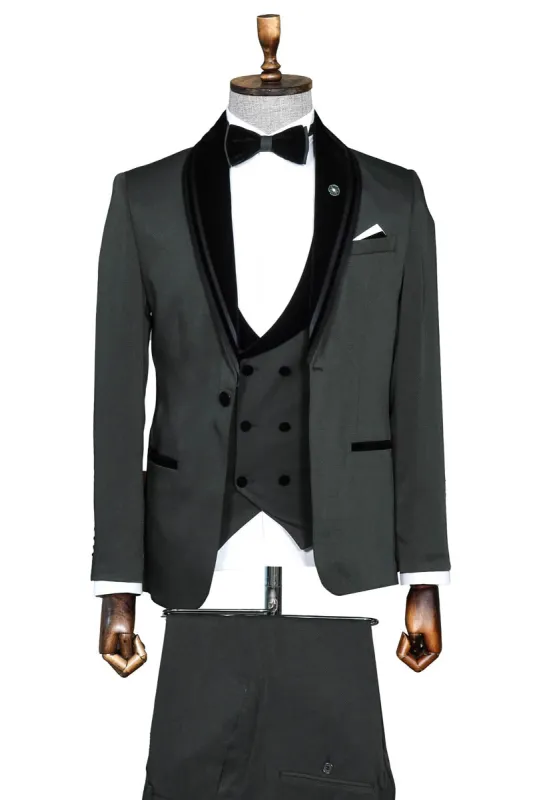 Green Velvet and Trim-Detail Waistcoat Tuxedo with White Shirt Look - Wessi Evening Event Style sold by Wessi
