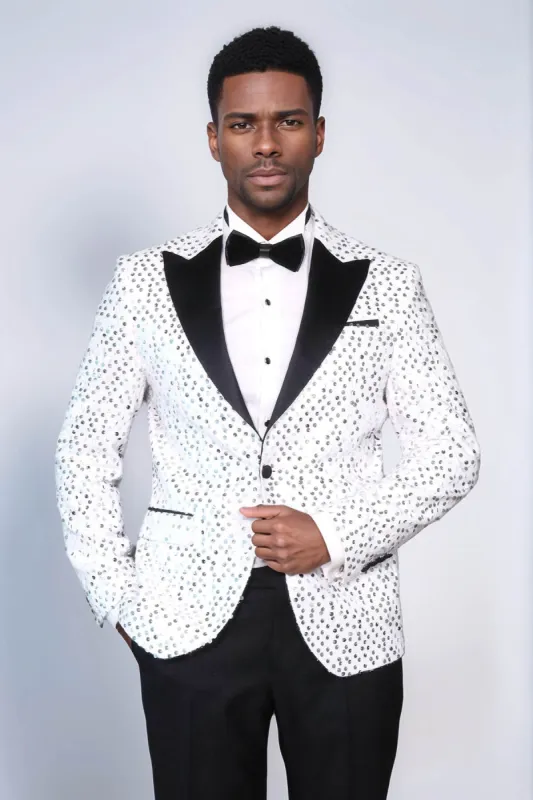 Glitter Pattern White Men Prom Blazer - Wessi sold by Wessi
