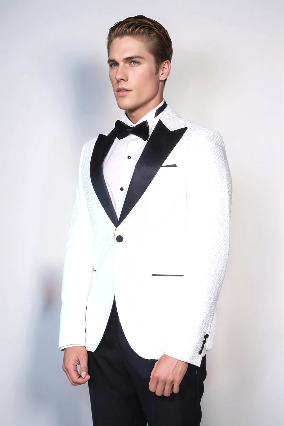Satin Shawl Lapel Textured Men's White Tuxedo Jacket - Wessi sold by Wessi product image thumbnail 3