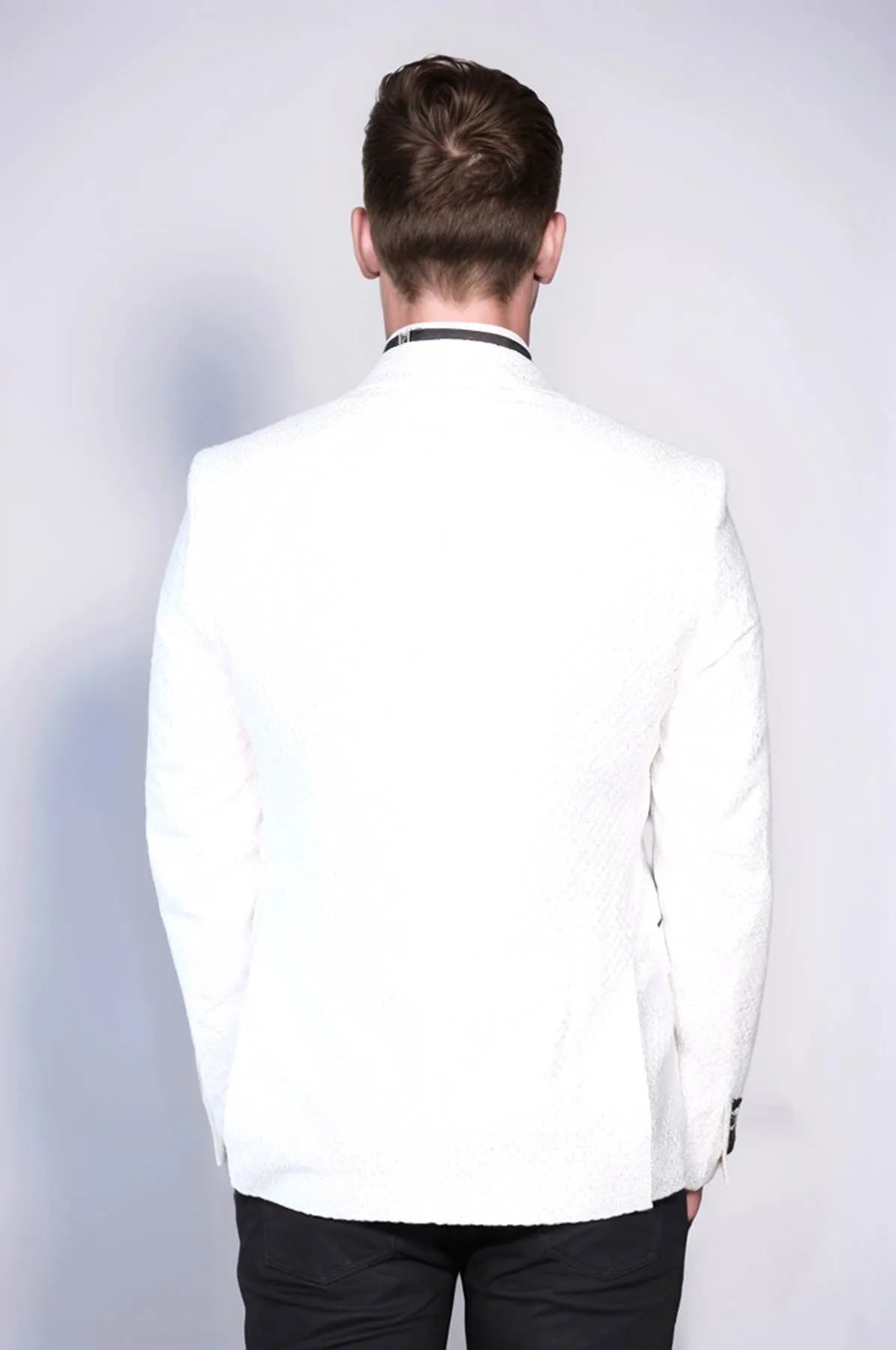 Satin Shawl Lapel Textured Men's White Tuxedo Jacket - Wessi sold by Wessi product image thumbnail 5