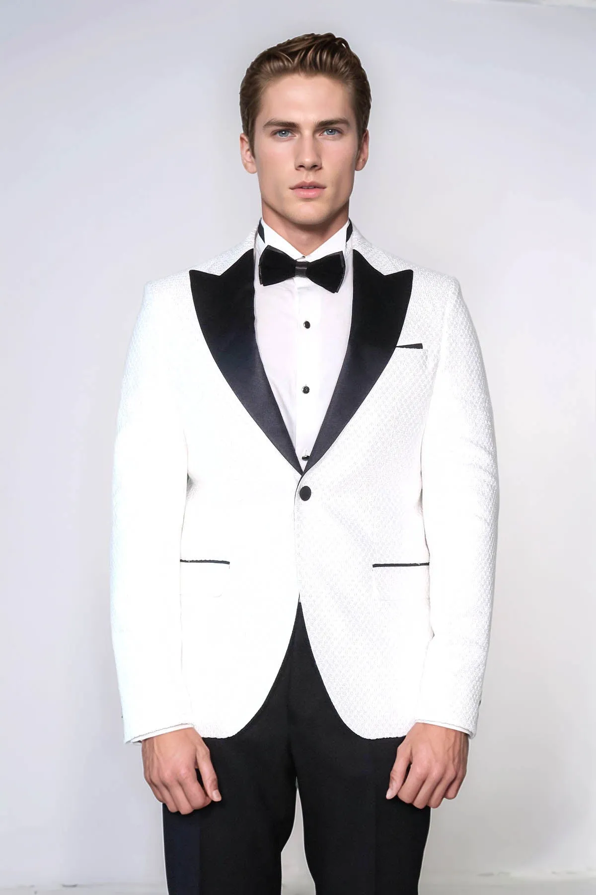 Satin Shawl Lapel Textured Men's White Tuxedo Jacket - Wessi sold by Wessi product image thumbnail 2