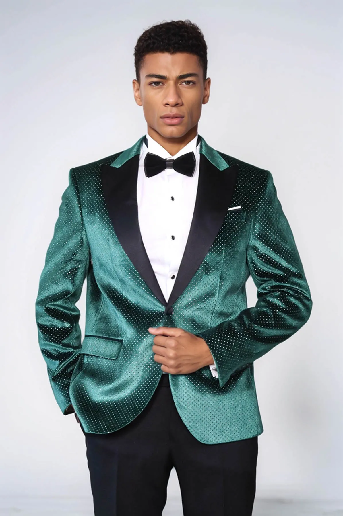 Sparkling Dotted Peak Lapel Men's Green Tuxedo Jacket - Wessi sold by Wessi