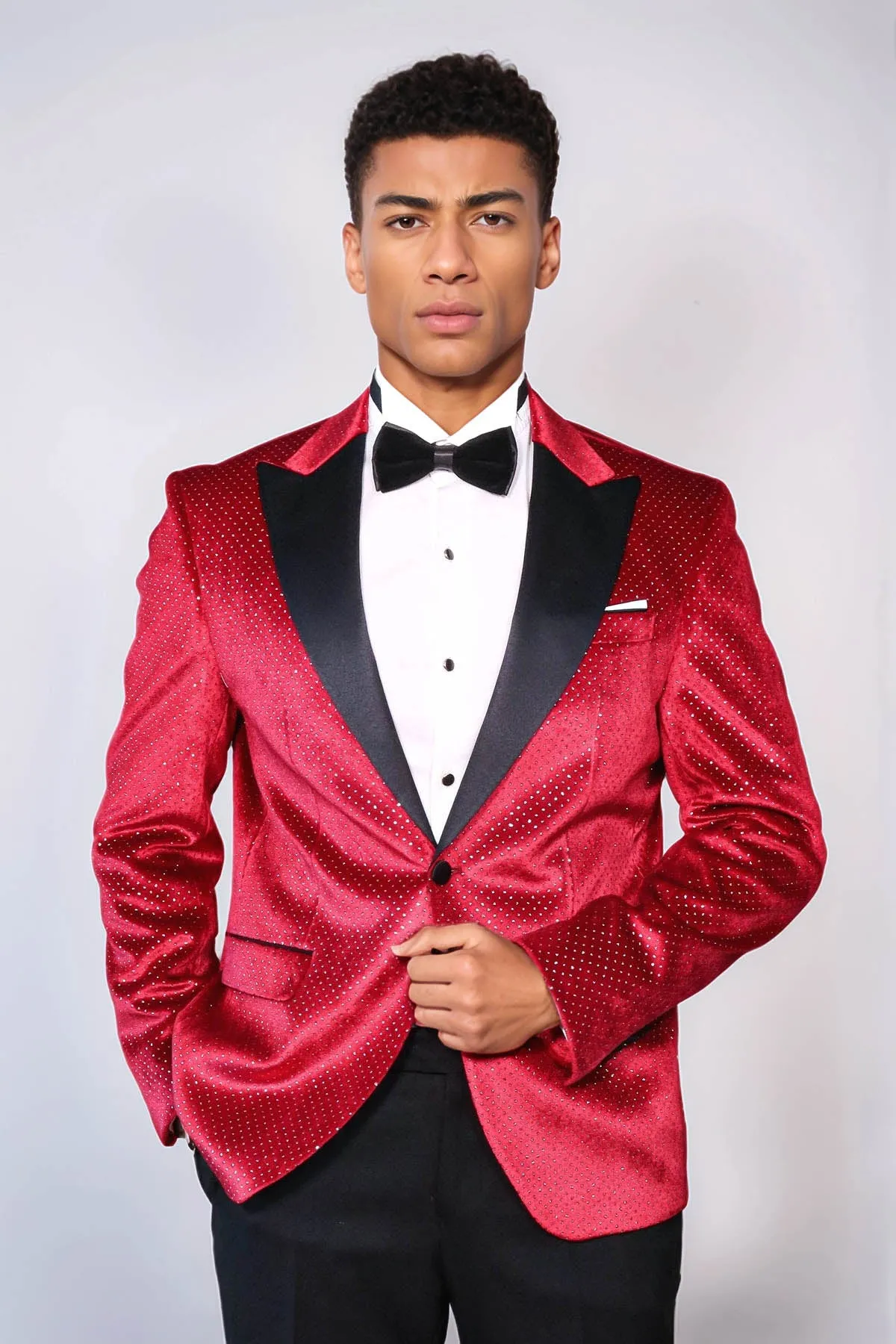 Sparkling Dotted Peak Lapel Men's Burgundy Tuxedo Jacket - Wessi sold by Wessi