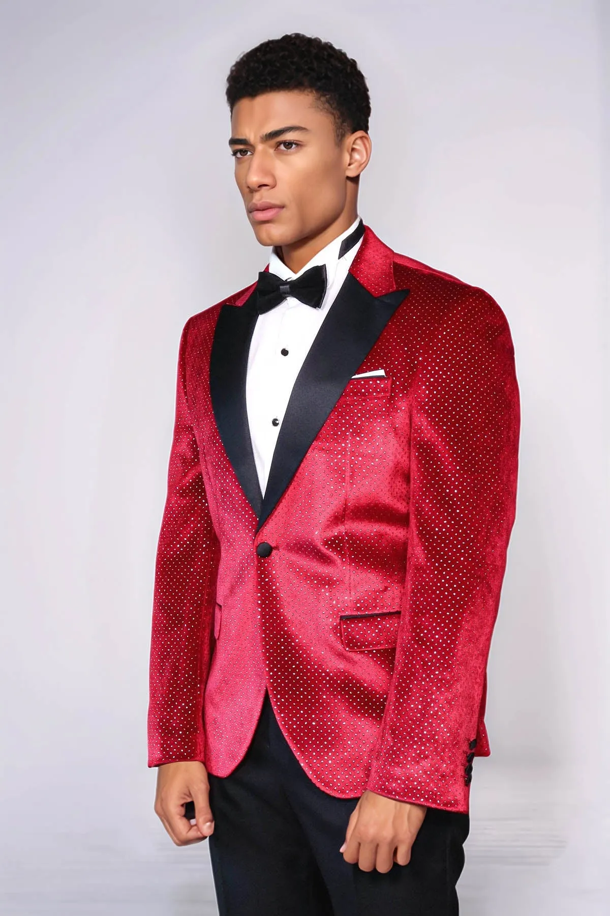 Sparkling Dotted Peak Lapel Men's Burgundy Tuxedo Jacket - Wessi sold by Wessi product image thumbnail 3