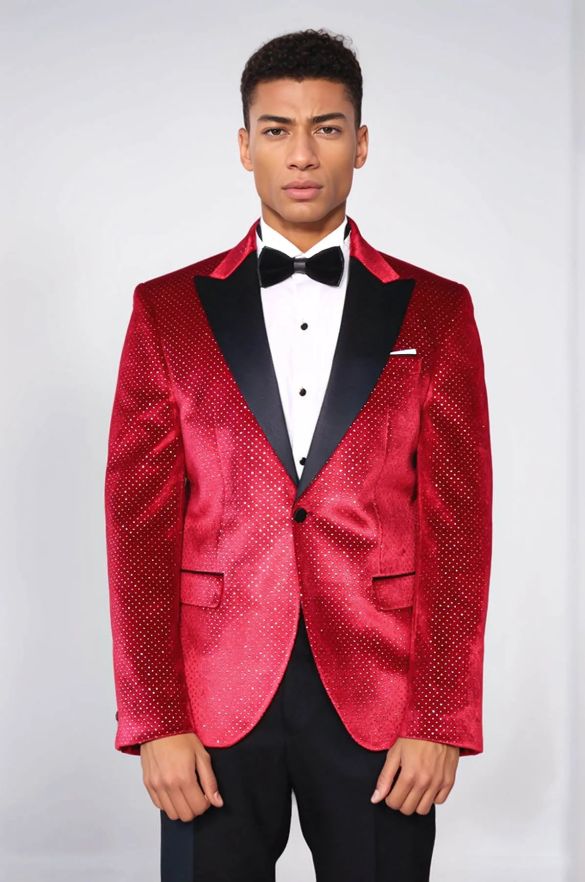 Sparkling Dotted Peak Lapel Men's Burgundy Tuxedo Jacket - Wessi sold by Wessi product image thumbnail 2
