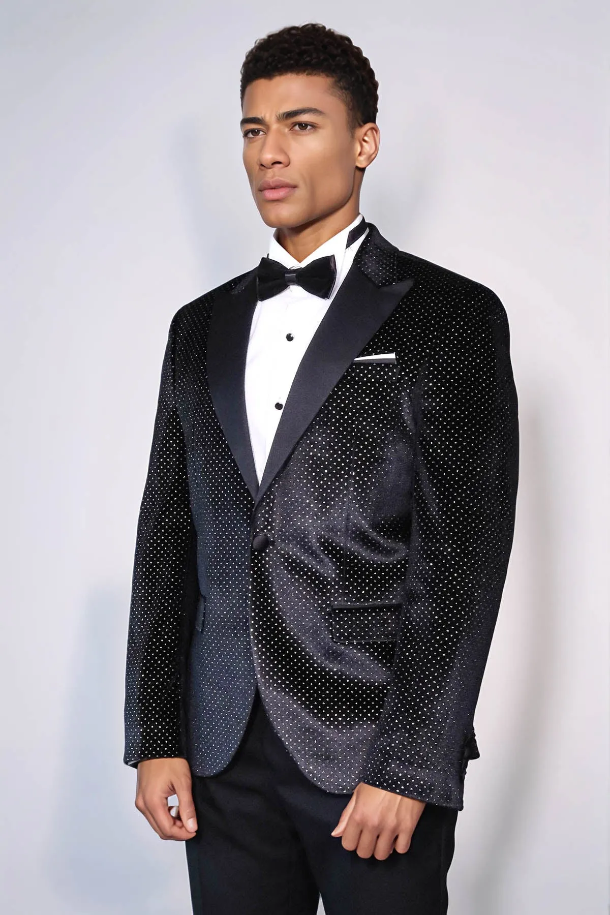 Sparkling Dotted Peak Lapel Men's Black Tuxedo Jacket - Wessi sold by Wessi product image thumbnail 3