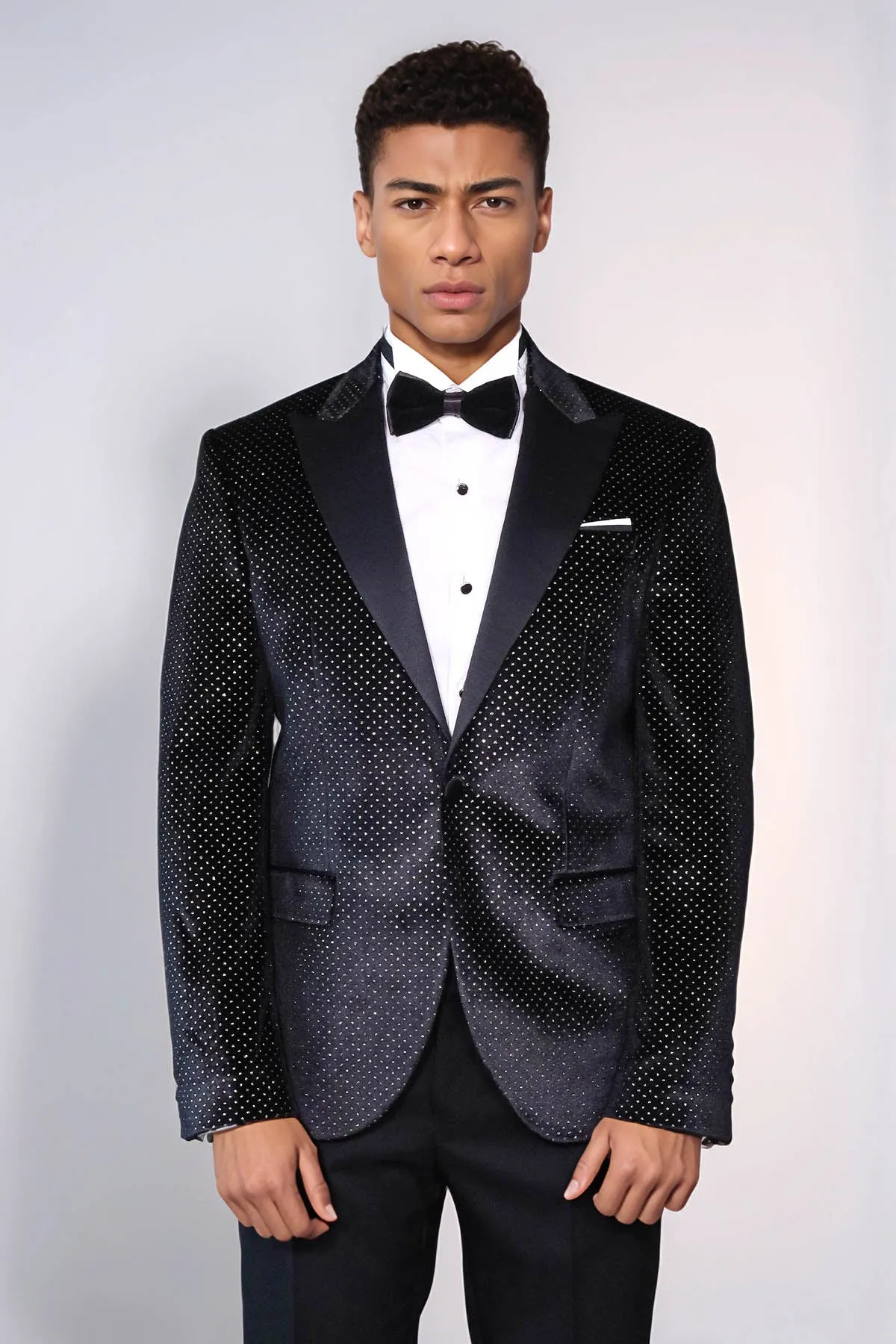 Sparkling Dotted Peak Lapel Men's Black Tuxedo Jacket - Wessi sold by Wessi product image thumbnail 2