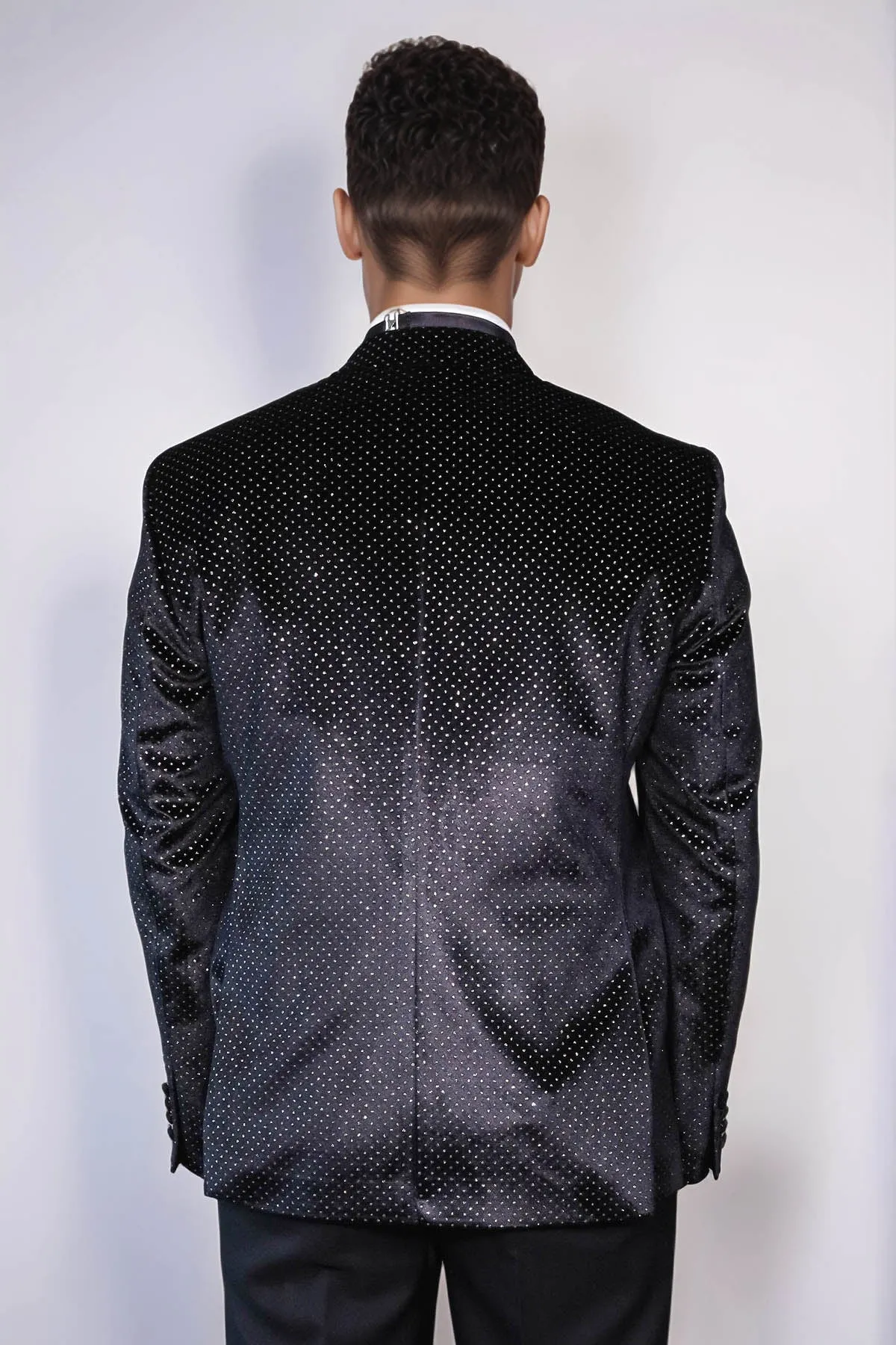 Sparkling Dotted Peak Lapel Men's Black Tuxedo Jacket - Wessi sold by Wessi product image thumbnail 5