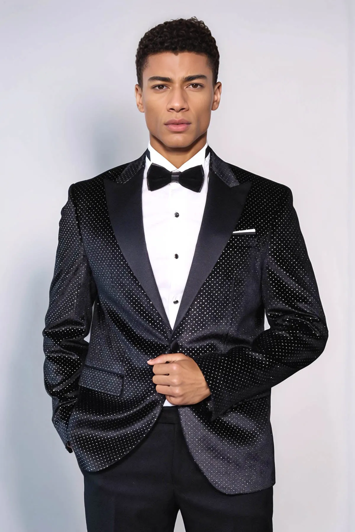 Sparkling Dotted Peak Lapel Men's Black Tuxedo Jacket - Wessi sold by Wessi