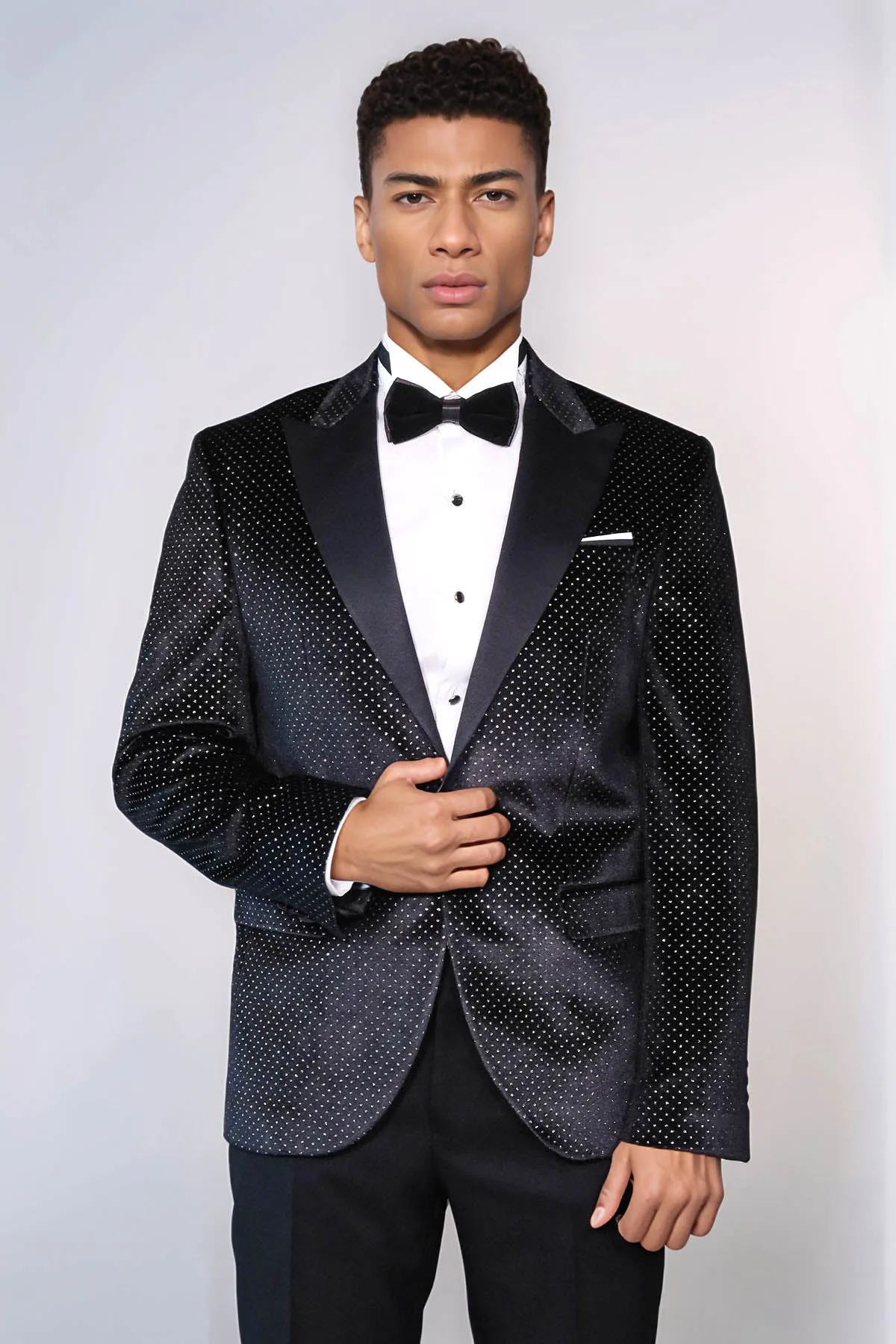 Sparkling Dotted Peak Lapel Men's Black Tuxedo Jacket - Wessi sold by Wessi product image thumbnail 4