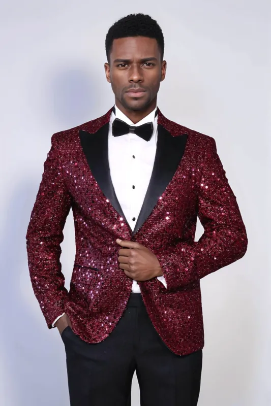Glitter Pattern Burgundy Men Prom Blazer - Wessi sold by Wessi