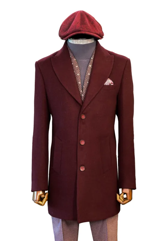 Burgundy Wool Coat, Knit Sweater, Scarf, Cap, and Patterned Trousers Combination - Noble Winter Style - Wessi sold by Wessi