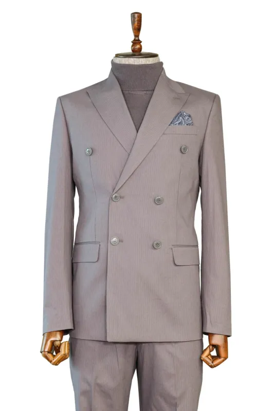 Classic Pinstripe Double Breasted Men's Taupe Suit - Wessi made by Wessi