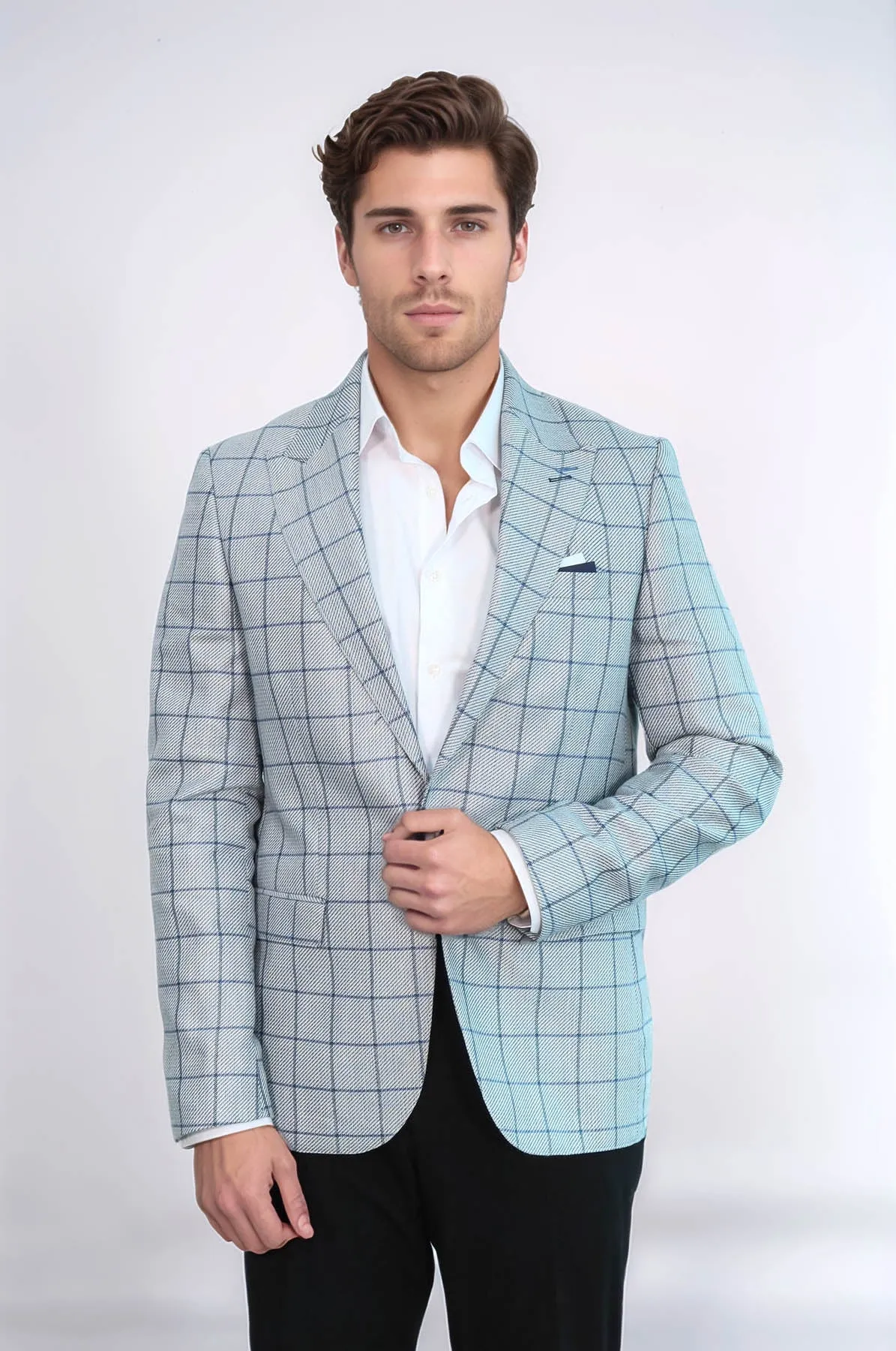 Single Button Pointed Collar Light Blue Blazer - Wessi sold by Wessi product image thumbnail 2