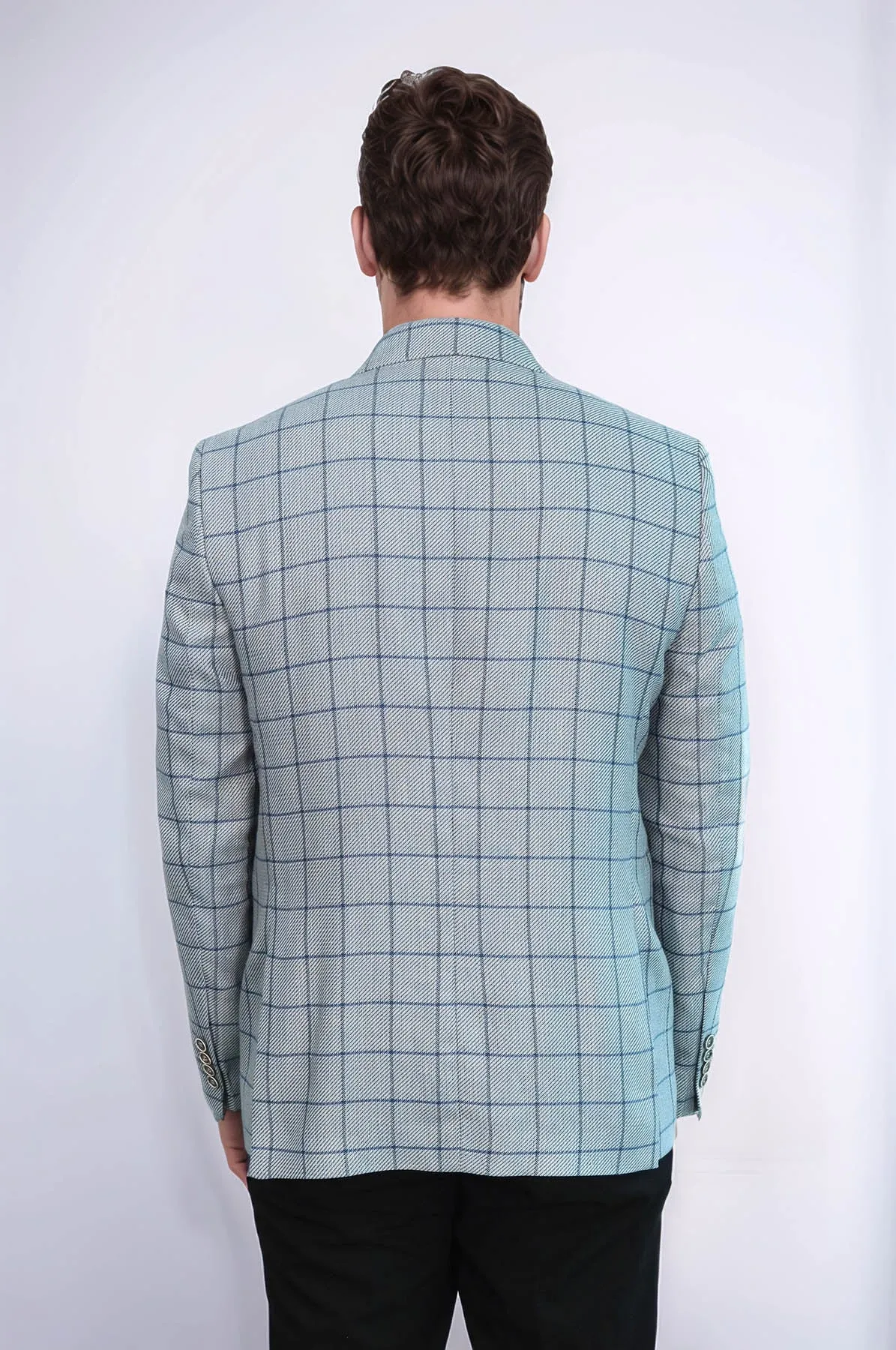 Single Button Pointed Collar Light Blue Blazer - Wessi sold by Wessi product image thumbnail 4