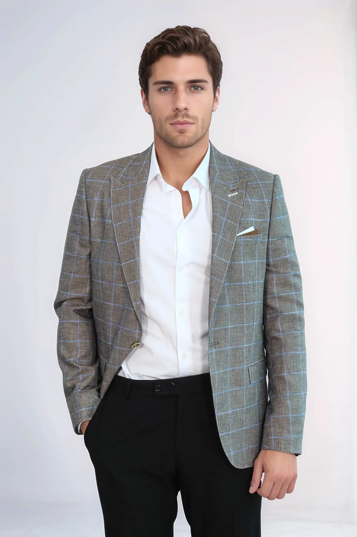 Single Button Pointed Collar Brown Blazer - Wessi sold by Wessi