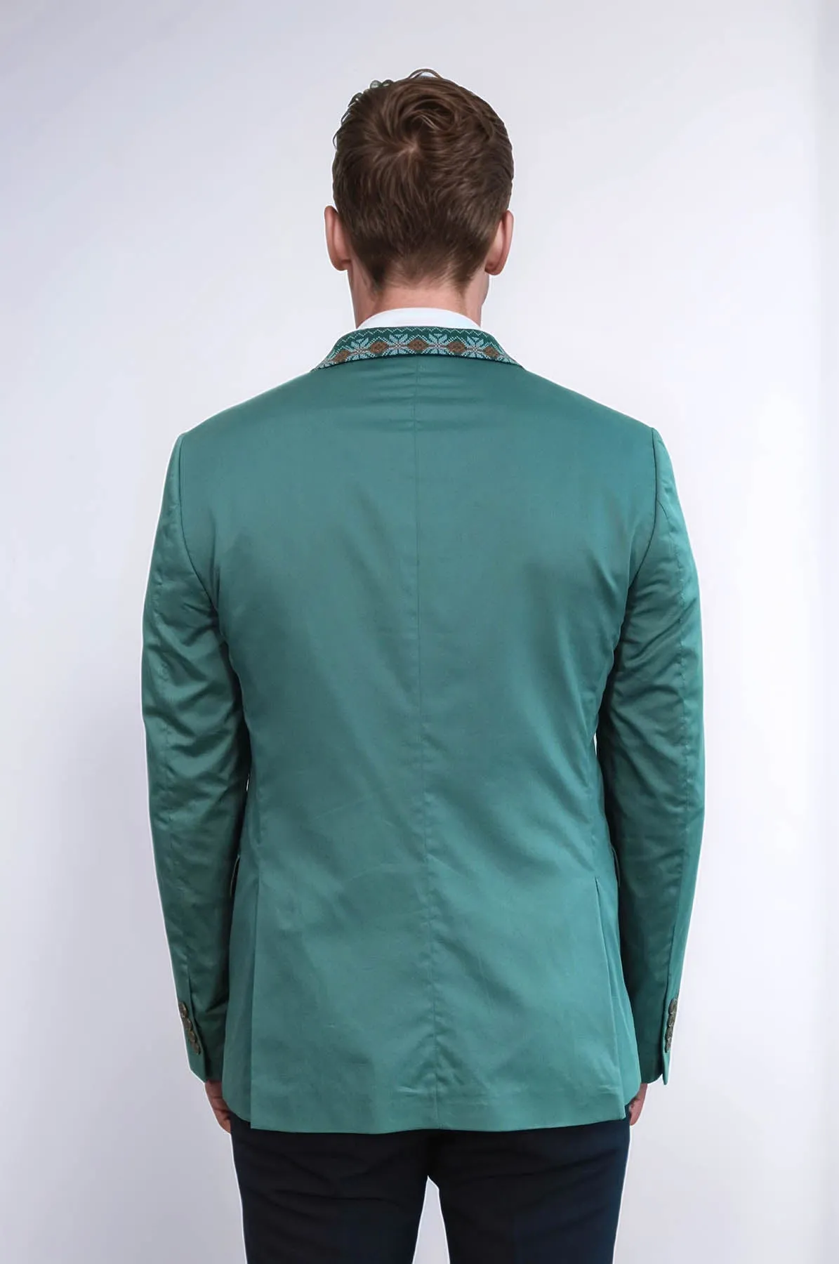 Double Buttons Knit Collar Mono Lapel Green Jacket-Wessi sold by Wessi product image thumbnail 5