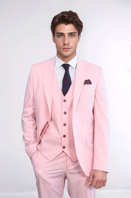 Pink Men's Plain Suit with Vest - Wessi sold by Wessi