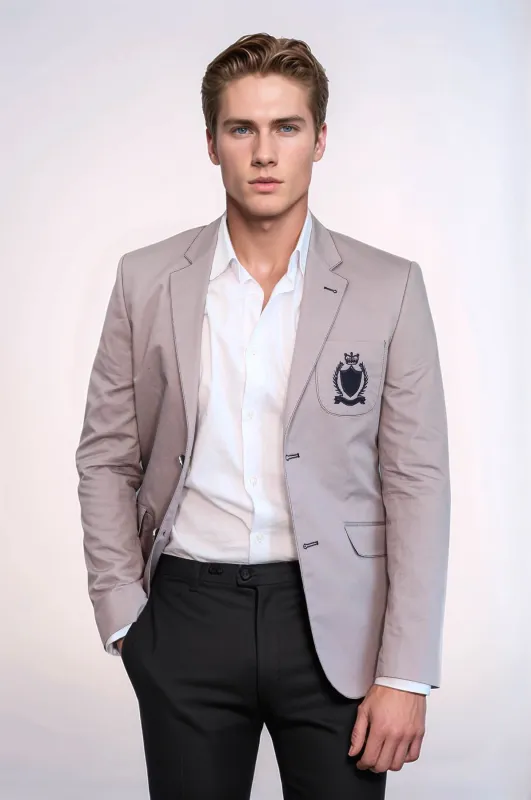 2 Buttons 3 Pockets Crested Cotton Light Pink Jacket - Wessi sold by Wessi