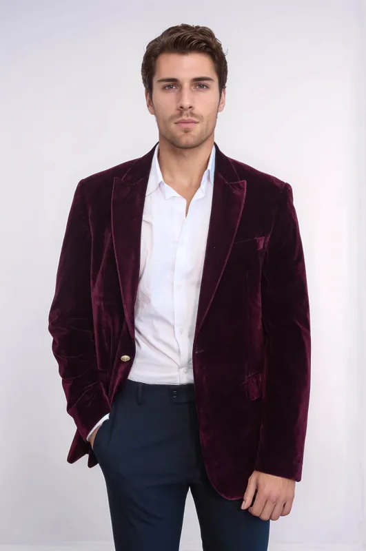 Wide Peak Lapel Velvet Burgundy Blazer - Wessi sold by Wessi