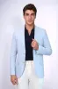Light Blue Textured Linen-Feel Gold Metal Button Slim Fit Men's Blazer Jacket - Wessi sold by Wessi
