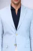 Light Blue Textured Linen-Feel Gold Metal Button Slim Fit Men's Blazer Jacket - Wessi sold by Wessi