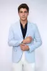 Light Blue Textured Linen-Feel Gold Metal Button Slim Fit Men's Blazer Jacket - Wessi sold by Wessi