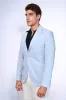 Light Blue Textured Linen-Feel Gold Metal Button Slim Fit Men's Blazer Jacket - Wessi sold by Wessi