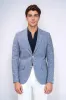 Dark Blue Textured Linen-Feel Gold Metal Button Slim Fit Men's Blazer Jacket - Wessi sold by Wessi
