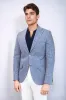 Dark Blue Textured Linen-Feel Gold Metal Button Slim Fit Men's Blazer Jacket - Wessi sold by Wessi