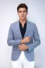 Dark Blue Textured Linen-Feel Gold Metal Button Slim Fit Men's Blazer Jacket - Wessi sold by Wessi