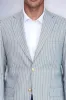 Light Blue Striped Linen Gold Metal Button Slim Fit Men's Blazer Jacket - Wessi sold by Wessi
