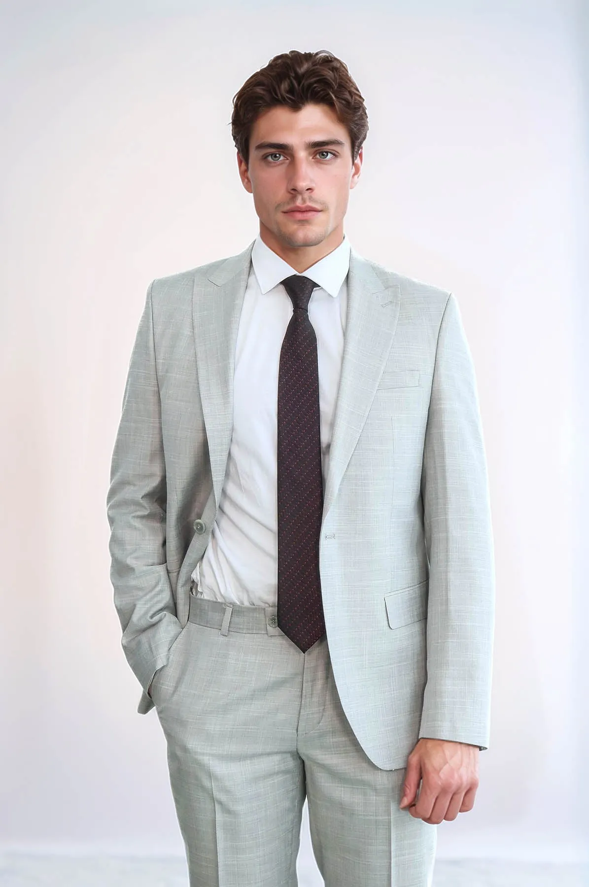 Two Piece Slim Fit Single Button Light Grey Men Suit - Wessi sold by Wessi