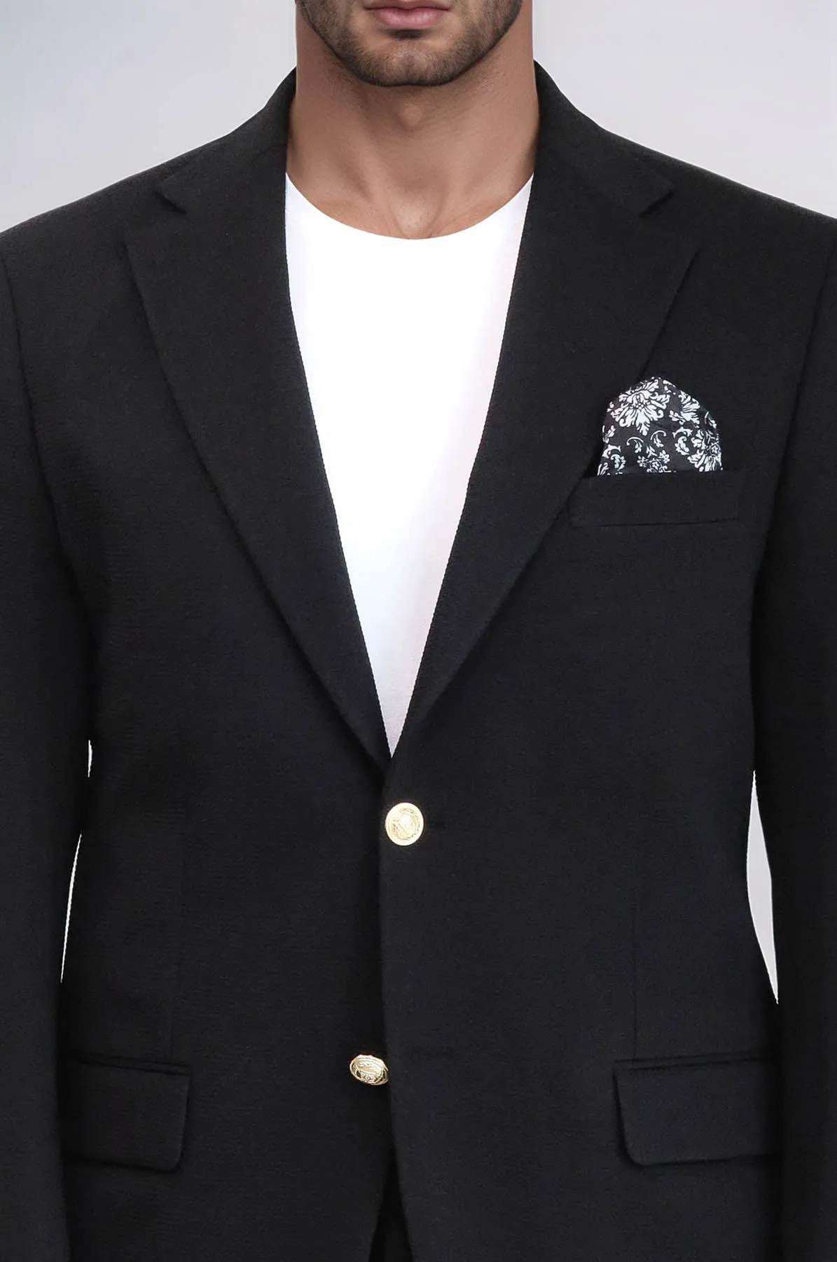 Black Textured Gold Metal Button Slim Fit Men's Blazer Jacket - Wessi sold by Wessi product image thumbnail 2