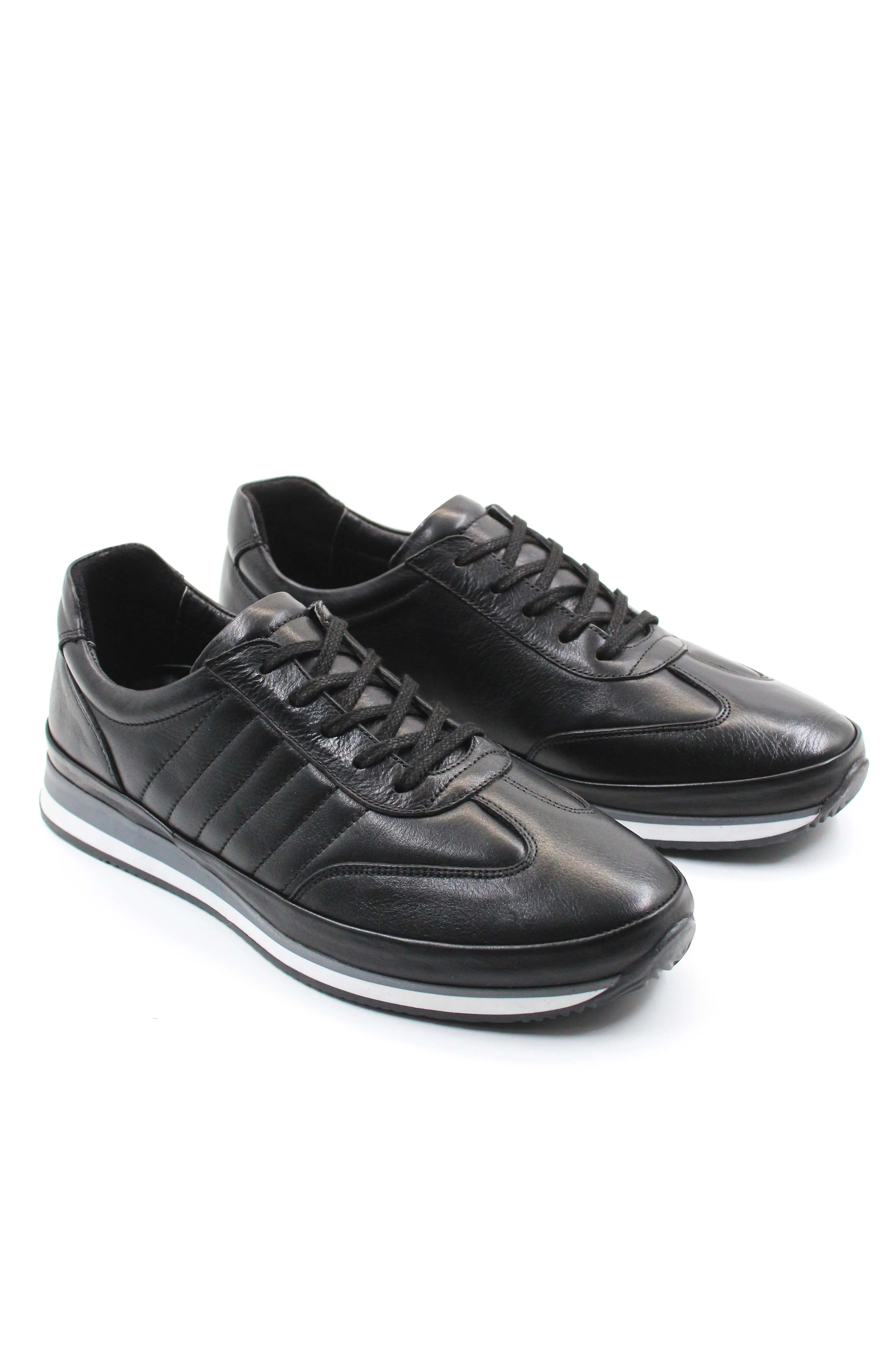 Men's Black Leather Athletic Sneakers-Wessi sold by Wessi product image thumbnail 4