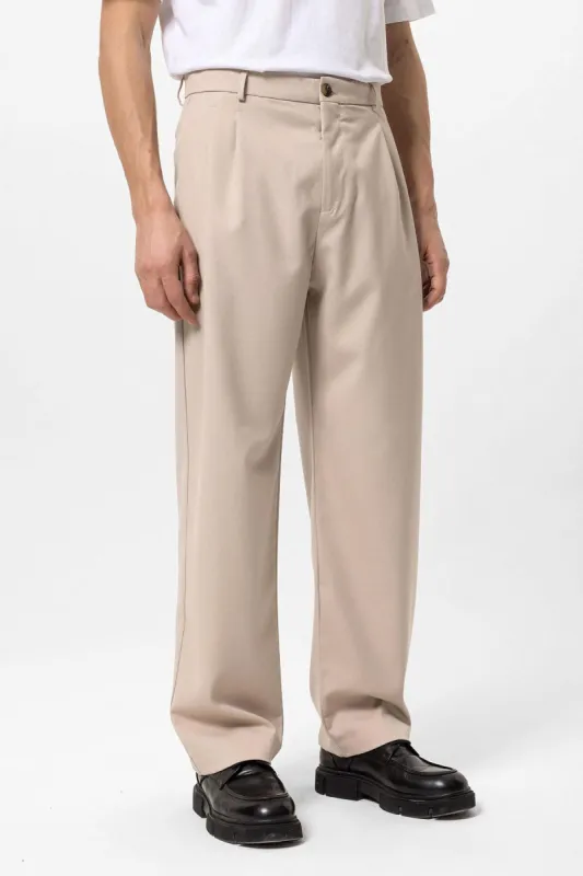 Men's Beige High Waist Pleated Comfortable Fit  Trousers - Wessi sold by Wessi