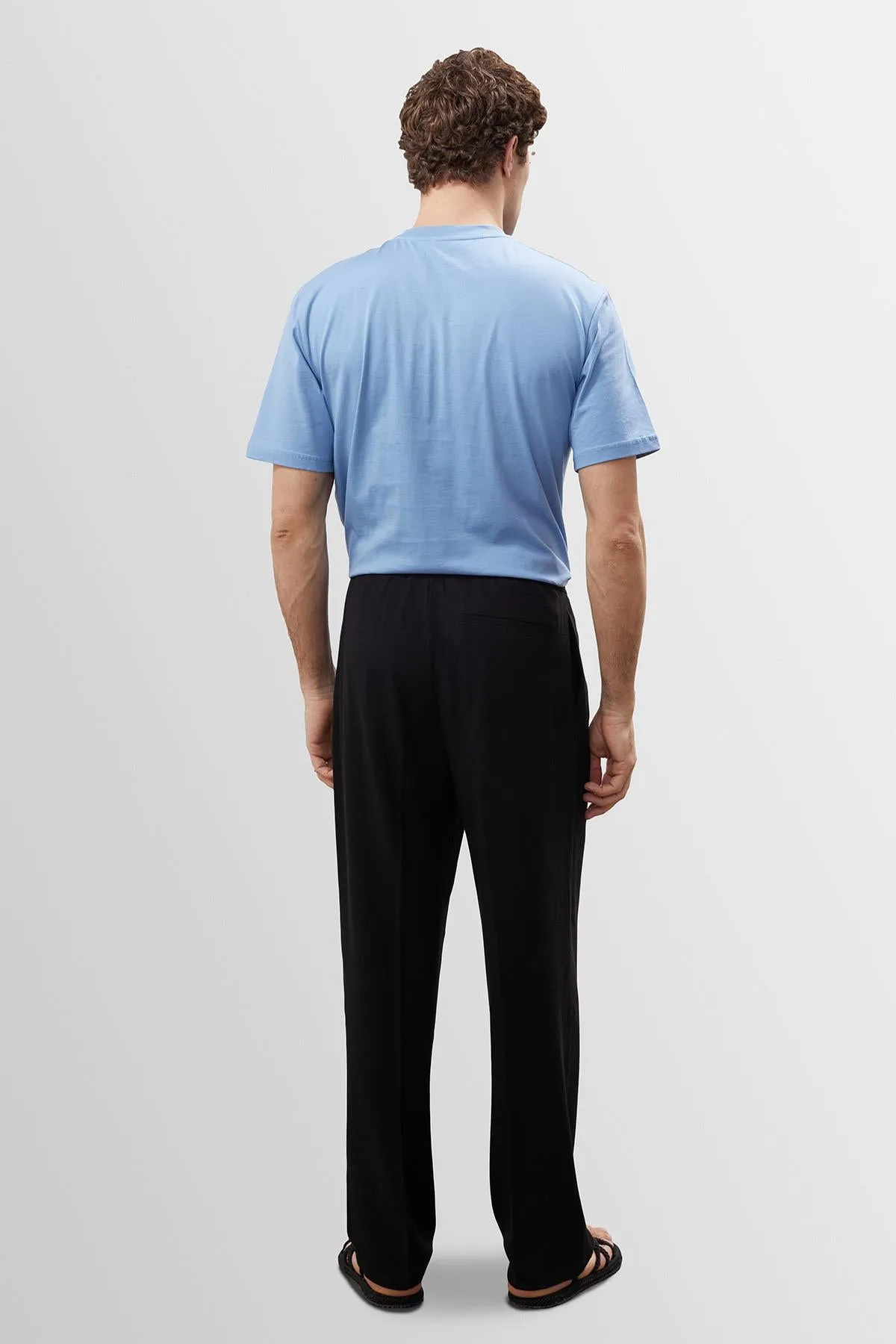 Men's Black High Waist Pleated Linen Blend Trousers - Wessi sold by Wessi product image thumbnail 4