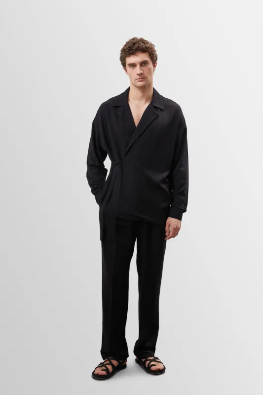 Men's Black High Waist Pleated Linen Blend  Trousers - Wessi sold by Wessi