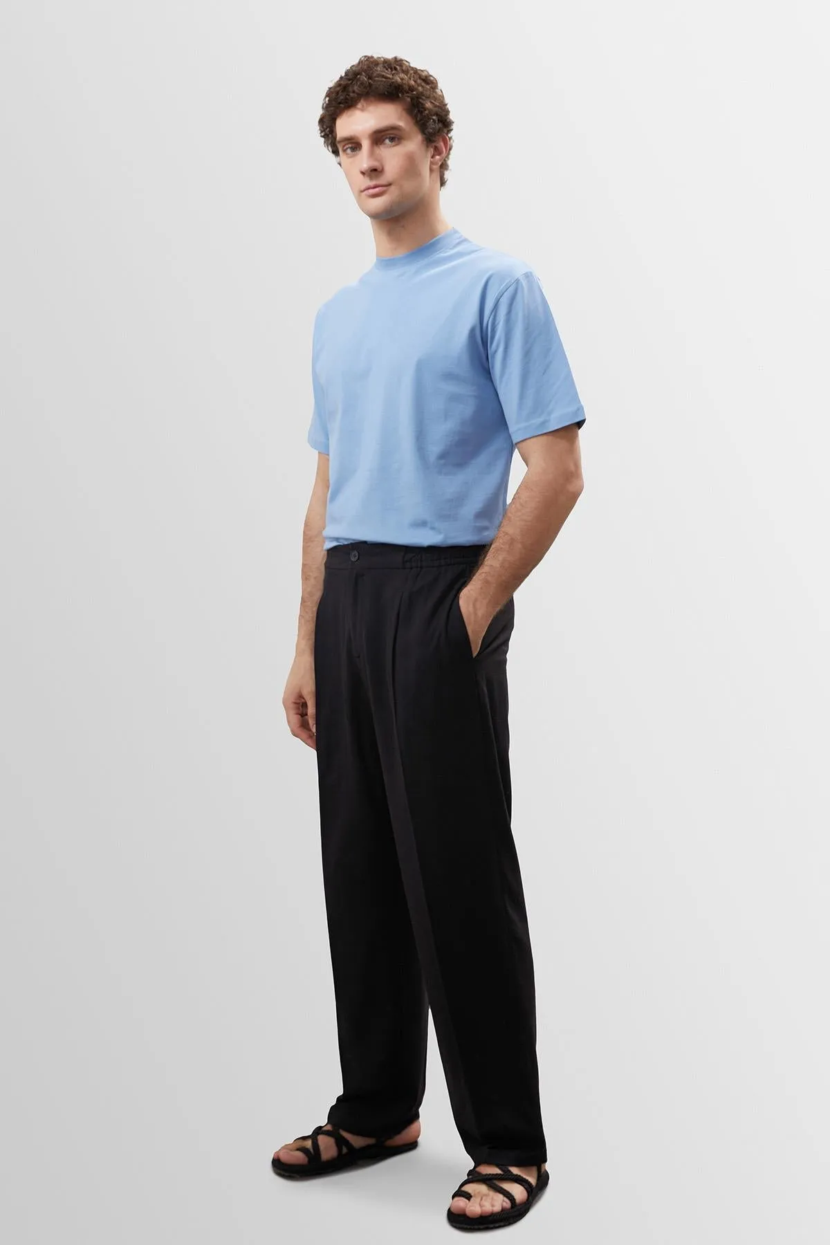 Men's Black High Waist Pleated Linen Blend Trousers - Wessi sold by Wessi product image thumbnail 3