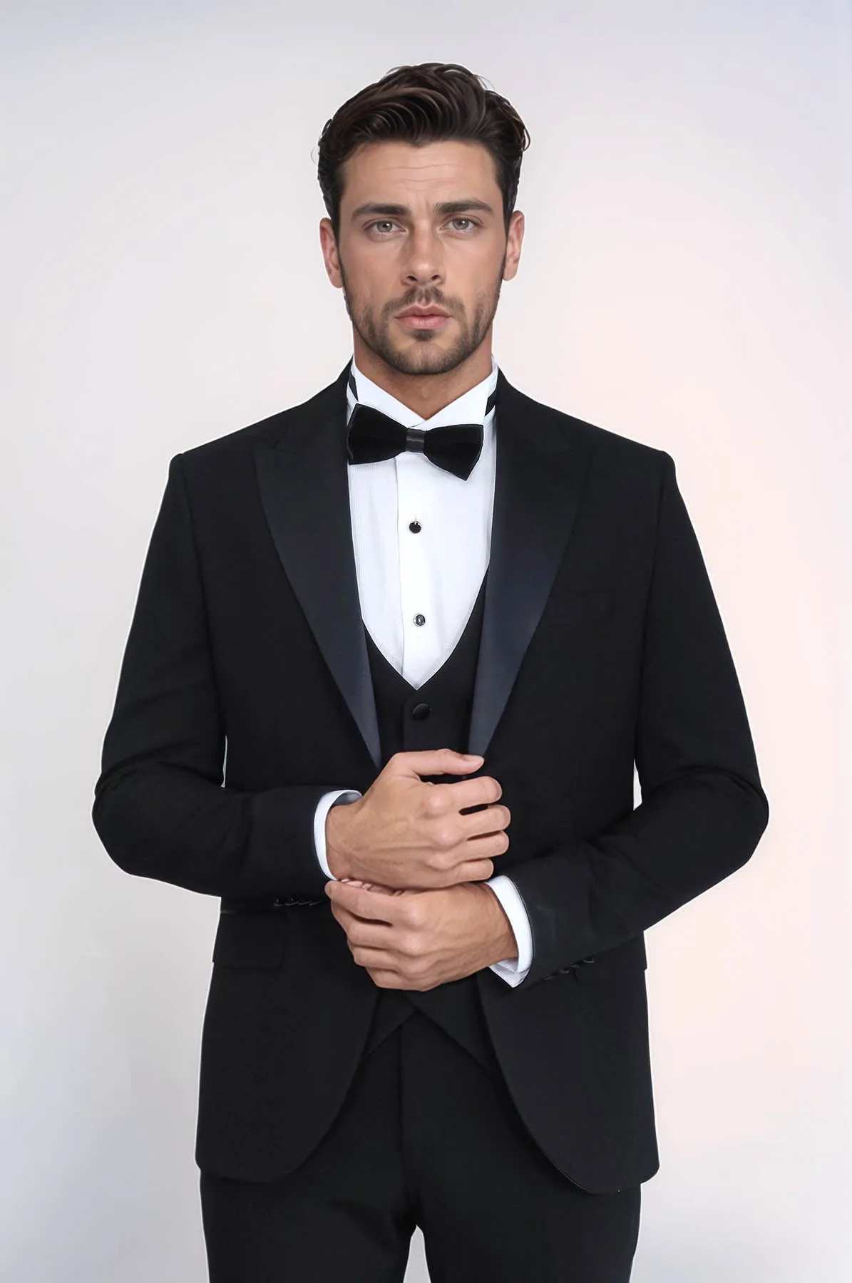 Classic Black Tuxedo Suit with Satin Peak Lapel and Waistcoat – Wessi sold by Wessi product image thumbnail 5