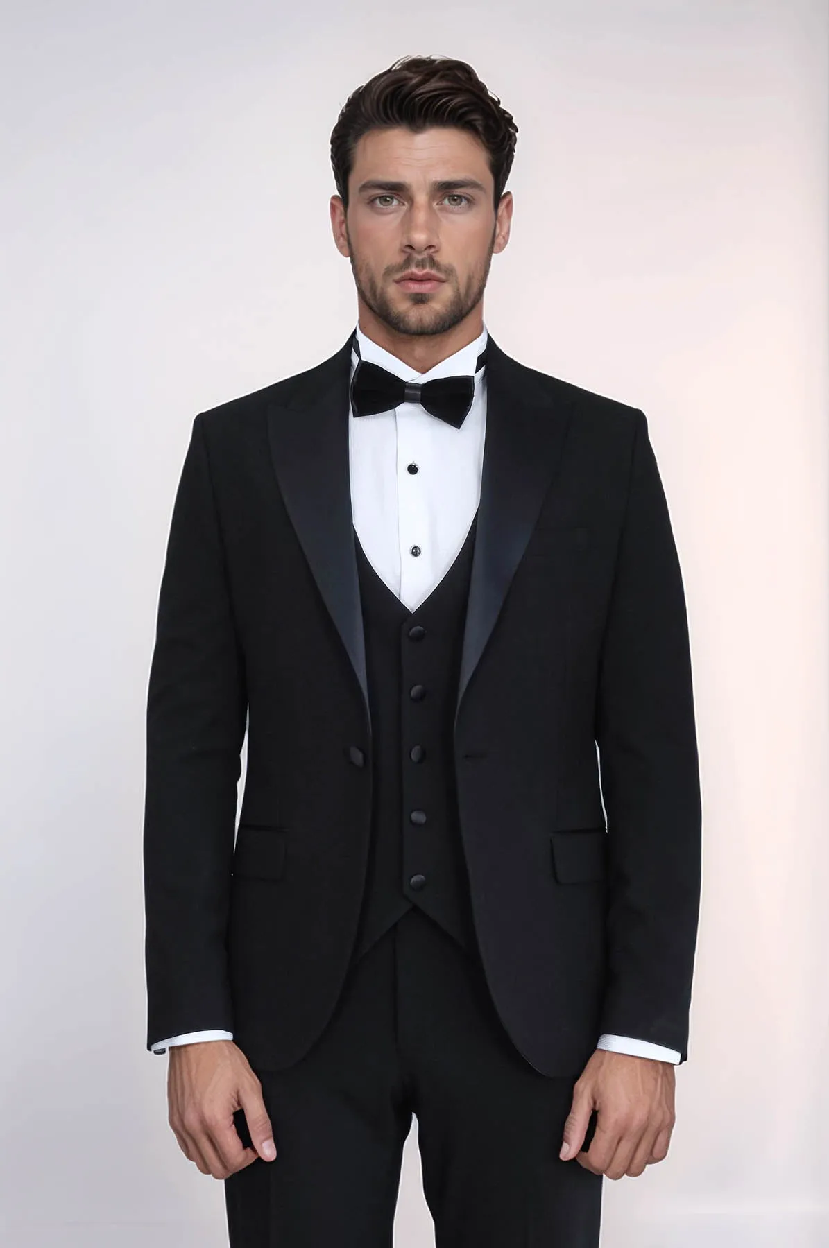 Classic Black Tuxedo Suit with Satin Peak Lapel and Waistcoat – Wessi sold by Wessi product image thumbnail 3