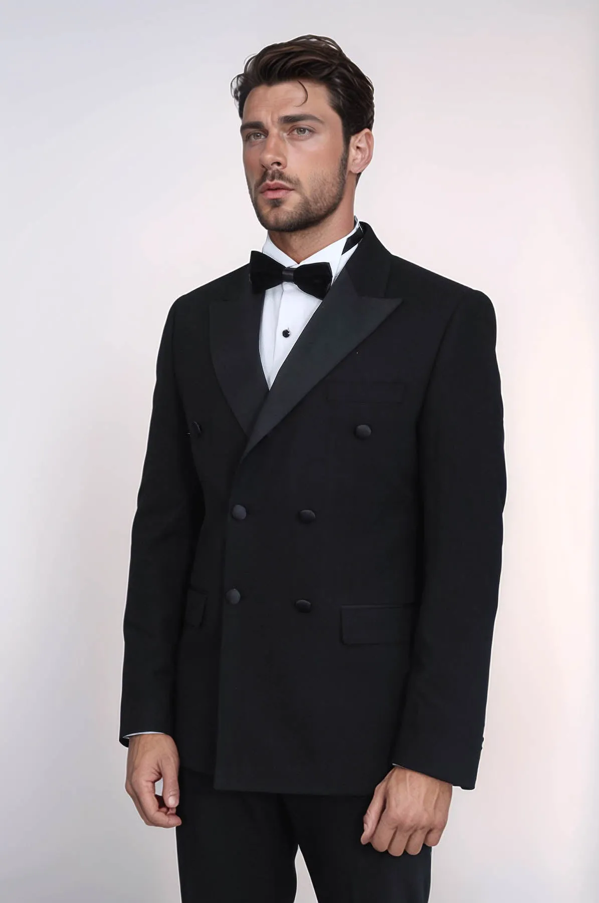 Slim Fit Double-Breasted Black Tuxedo Suit with Satin Lapel – Wessi sold by Wessi product image thumbnail 4