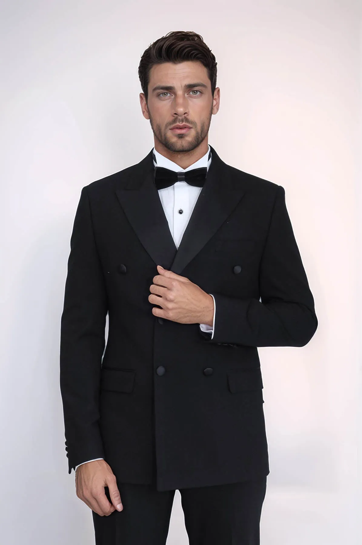 Slim Fit Double-Breasted Black Tuxedo Suit with Satin Lapel – Wessi sold by Wessi product image thumbnail 5